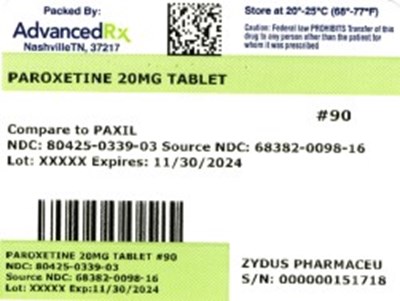 Label 3 (Paroxetine 20mg 80425 0339 03)